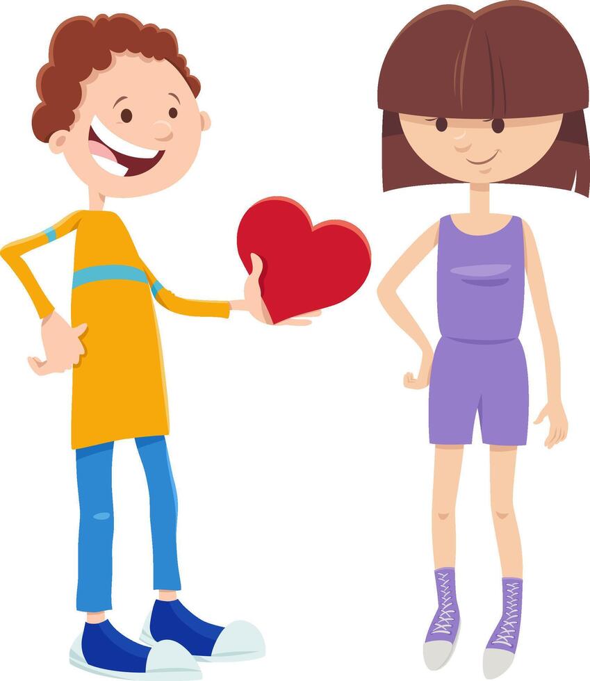 personnages de dessin animé fille et garçon le jour de la saint valentin vecteur