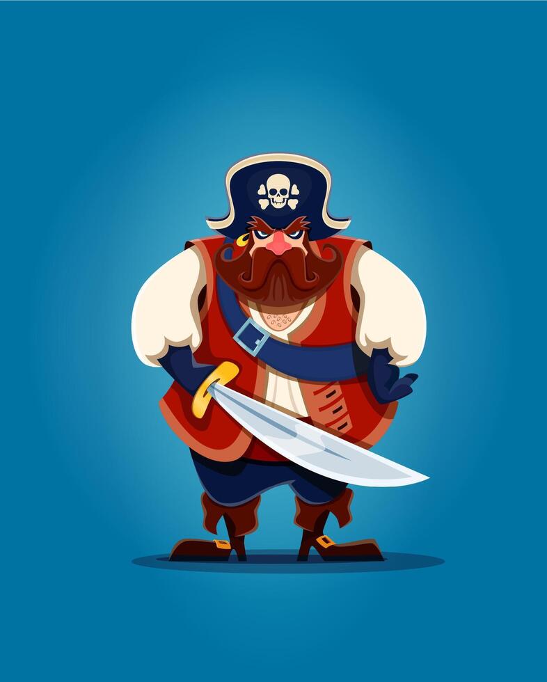 dessin animé pirate capitaine corsaire marin avec épée vecteur