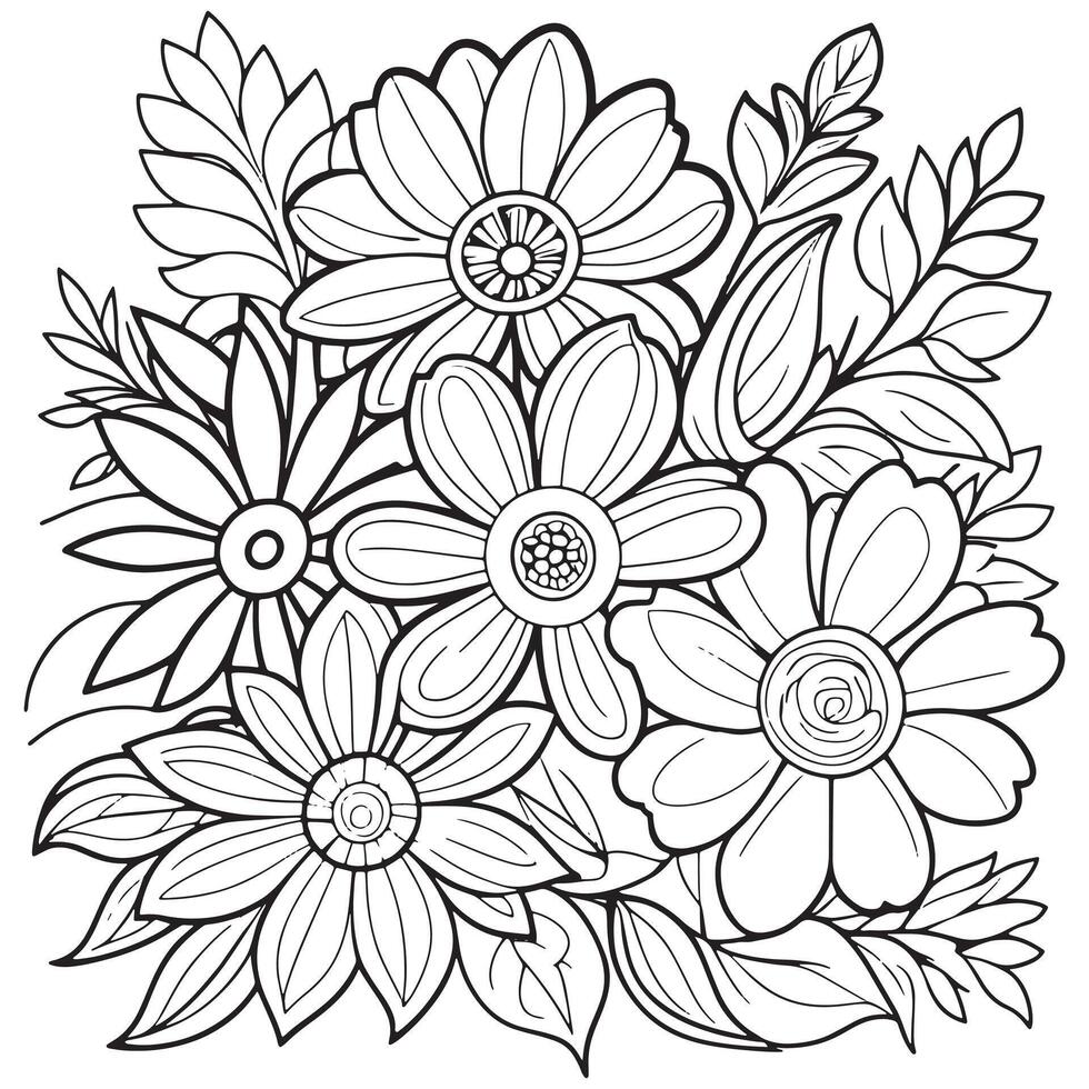 enfants floral contour illustration griffonnage coloration livre main tiré vecteur