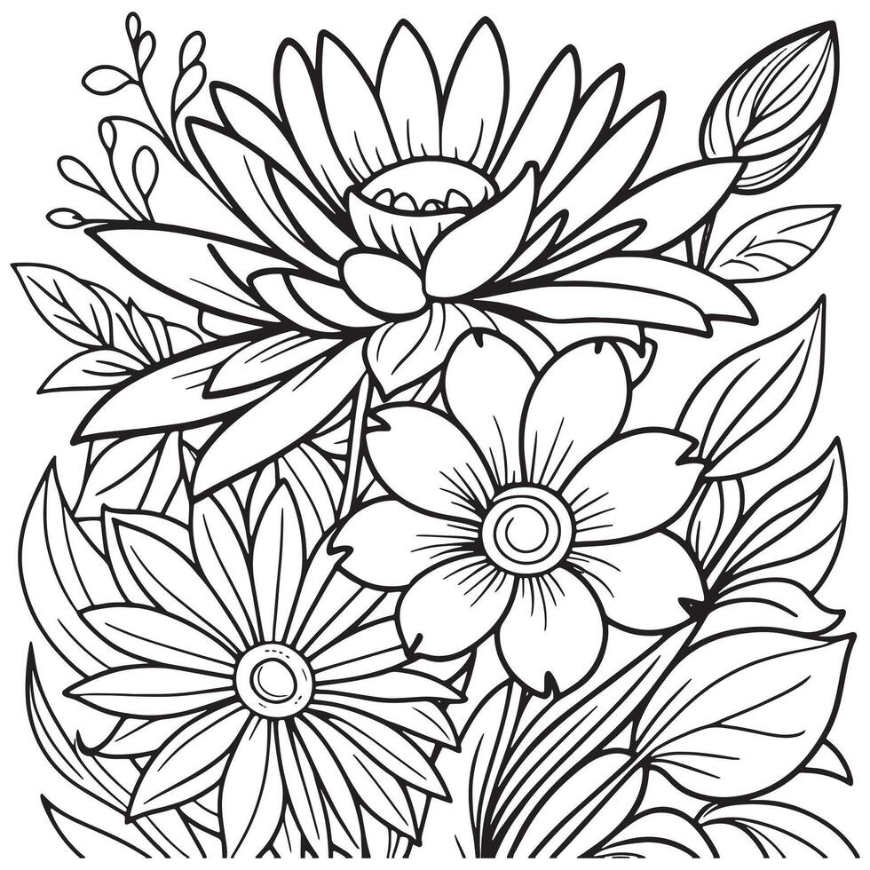 floral contour dessin coloration livre pages pour les enfants et adultes vecteur