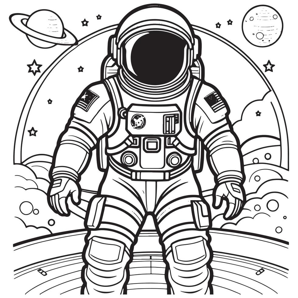 astronaute contour coloration page illustration pour les enfants et adulte vecteur