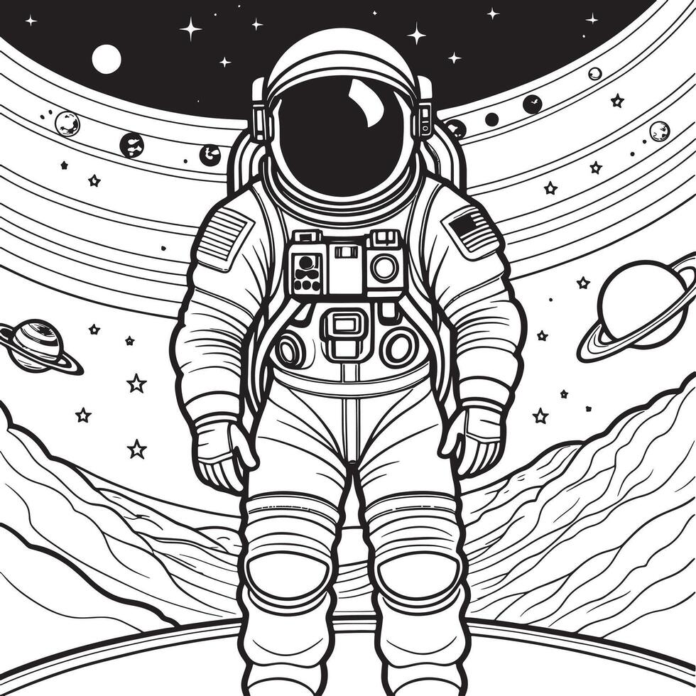 astronaute contour coloration page illustration pour les enfants et adulte vecteur