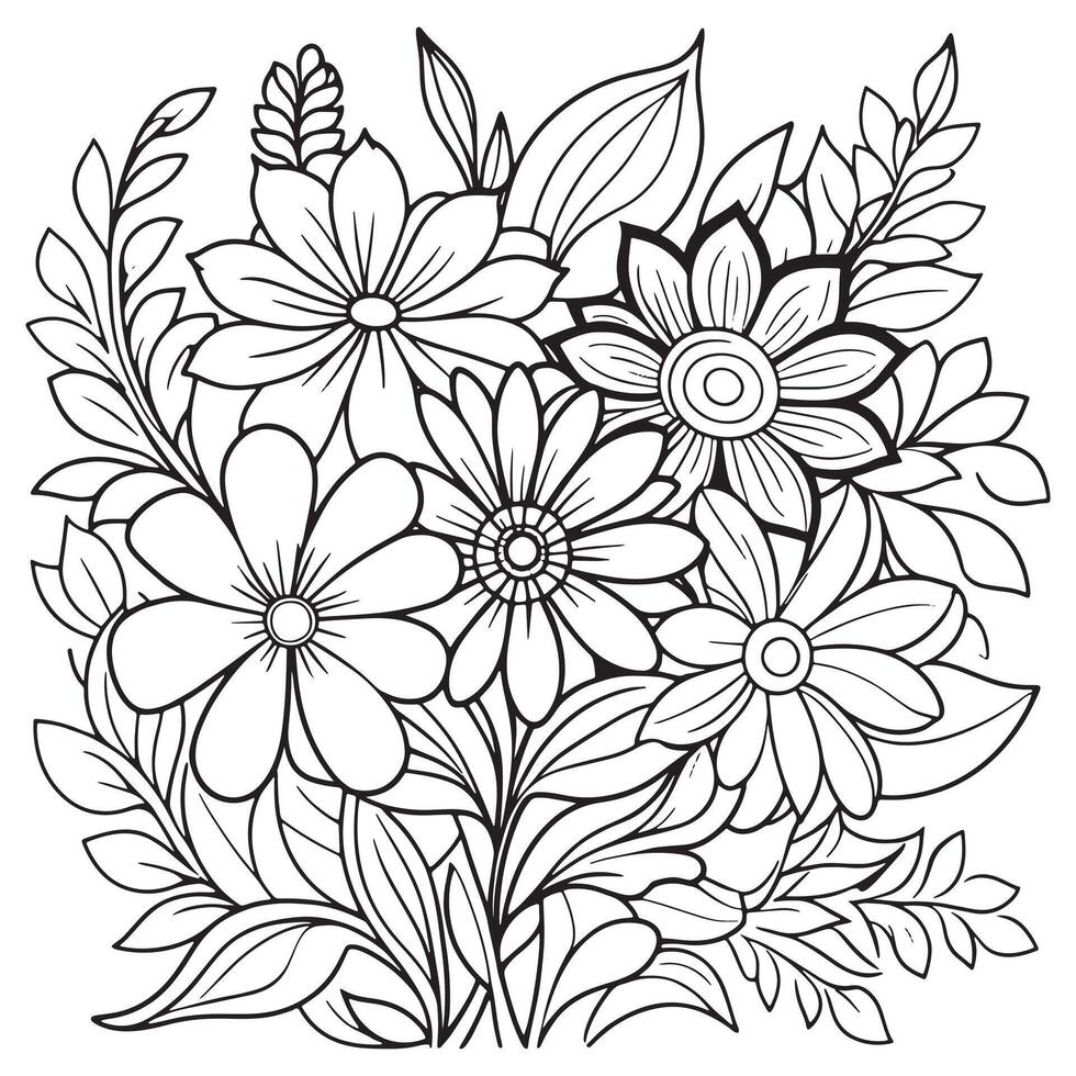 enfants floral contour illustration griffonnage coloration livre main tiré vecteur