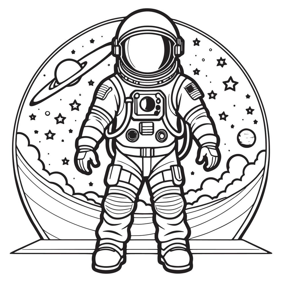 astronaute contour coloration page illustration pour les enfants et adulte vecteur