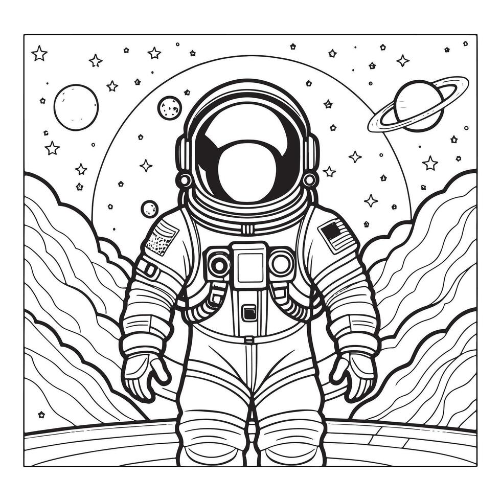 astronaute contour coloration page illustration pour les enfants et adulte vecteur