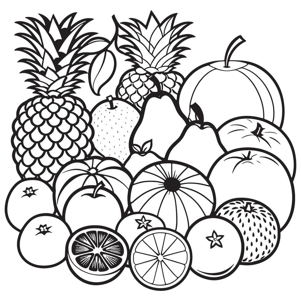 des fruits contour coloration page illustration pour les enfants et adulte vecteur