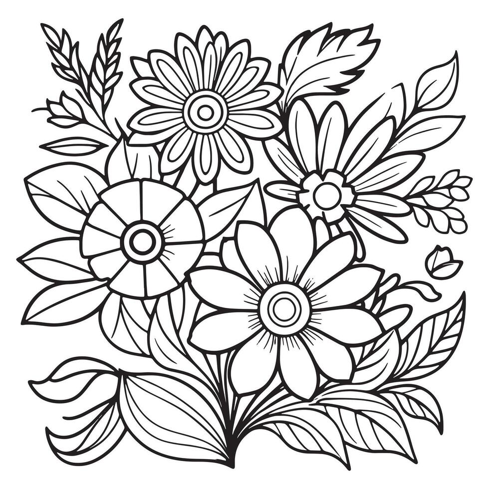 luxe floral contour coloration livre pages ligne art esquisser vecteur