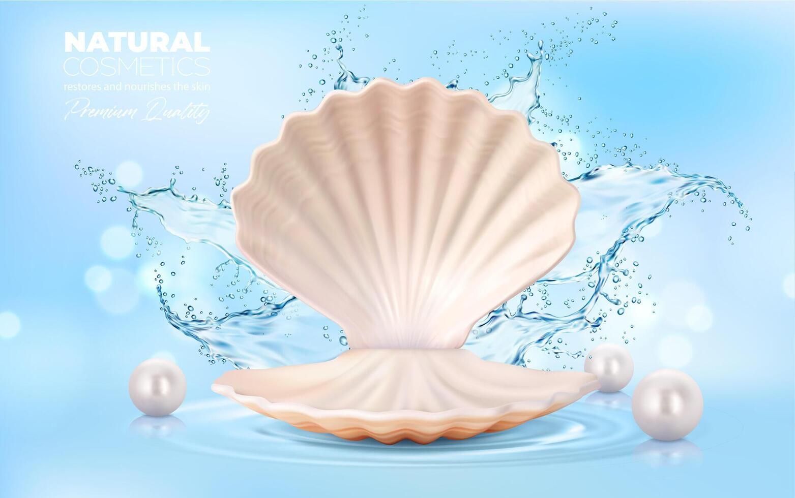 perle produits de beauté, coquille coquille podium, bleu l'eau vecteur