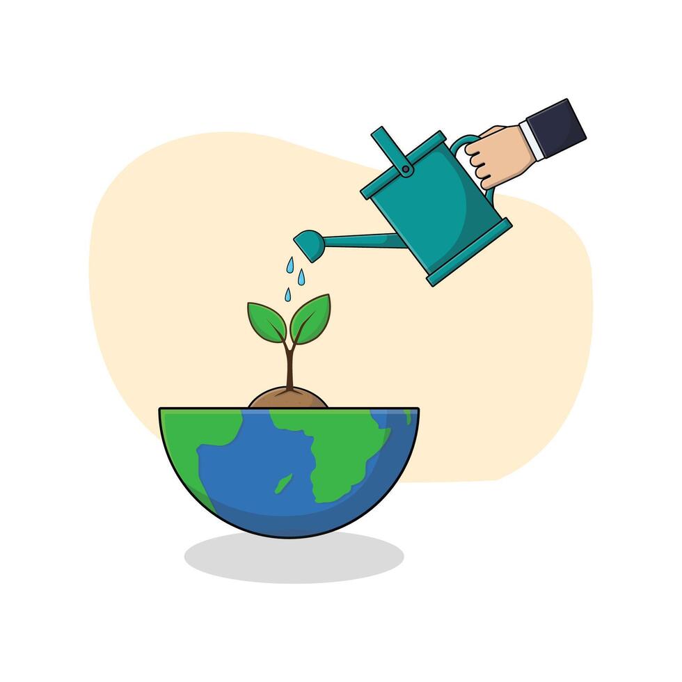 arrosage croissance plante sur moitié Terre globe vecteur illustration. enregistrer le planète concept