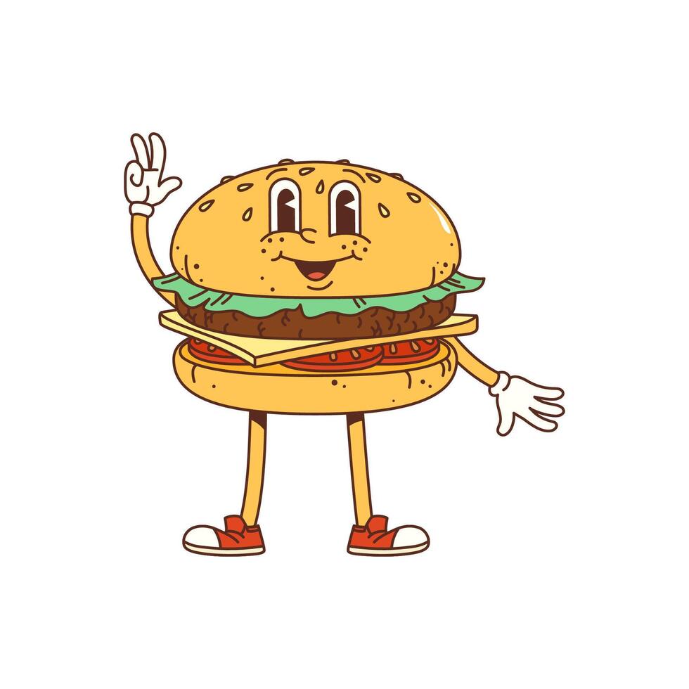 dessin animé sensationnel Burger isolé vite nourriture personnage vecteur