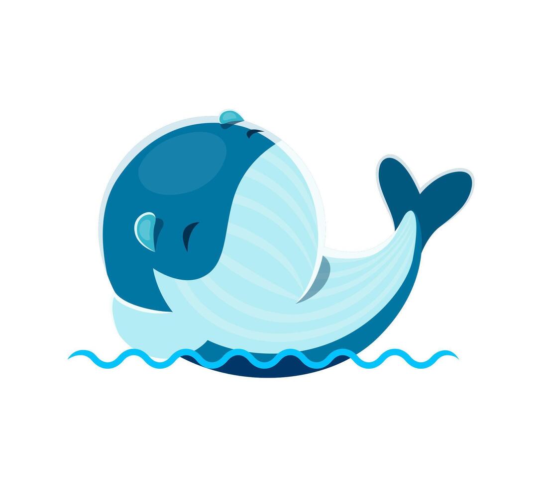 dessin animé kawaii baleine personnage s'incline sur vagues vecteur