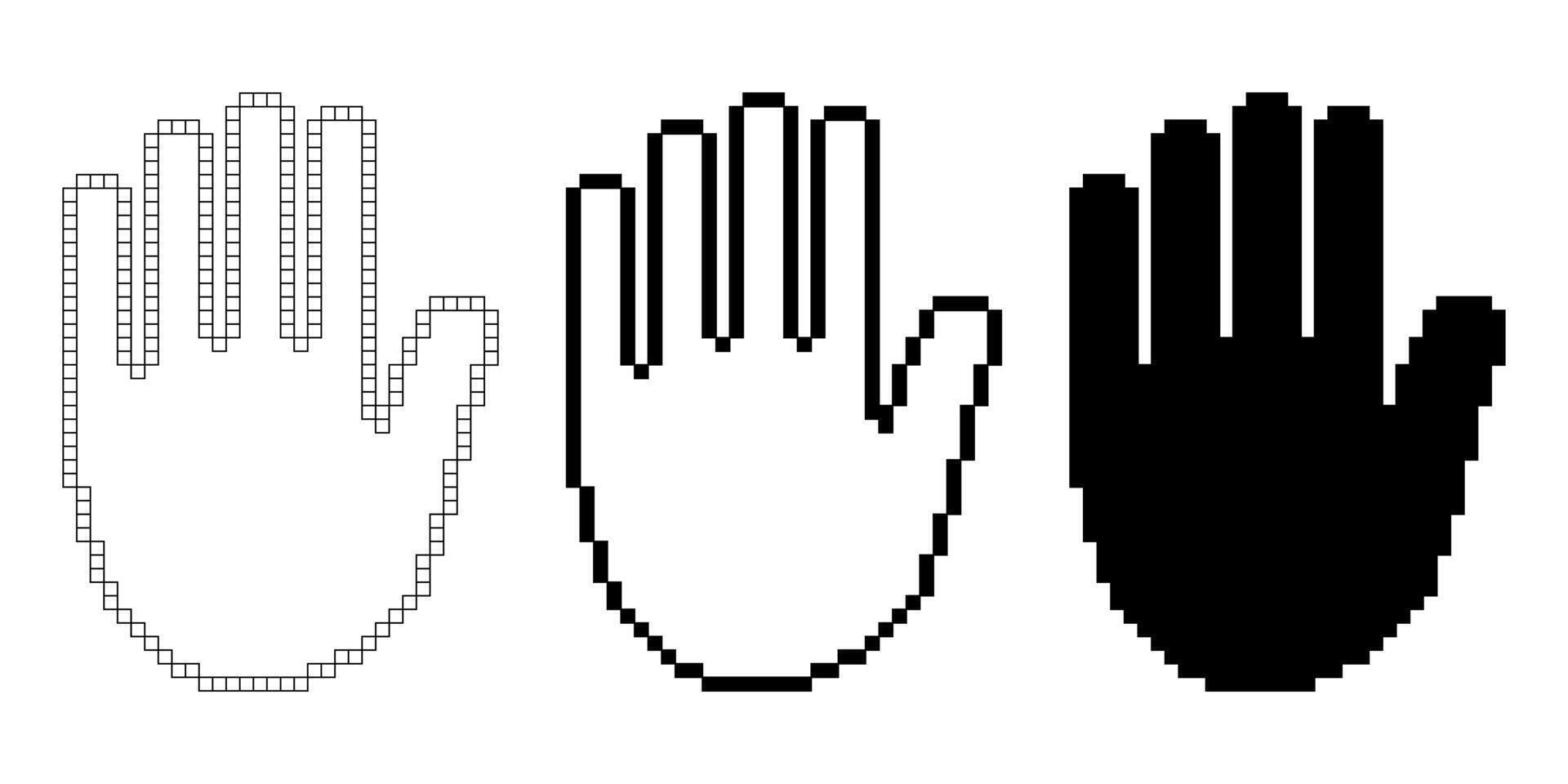 pixel art paume main icône ensemble isolé sur blanc Contexte vecteur