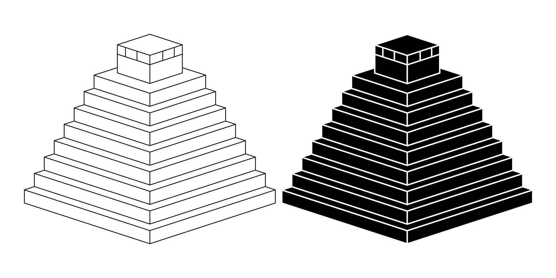 contour silhouette maya pyramide icône ensemble isolé sur blanc Contexte vecteur