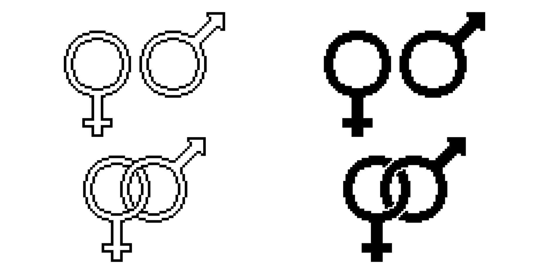 pixel art le sexe symbole ensemble isolé sur blanc Contexte vecteur