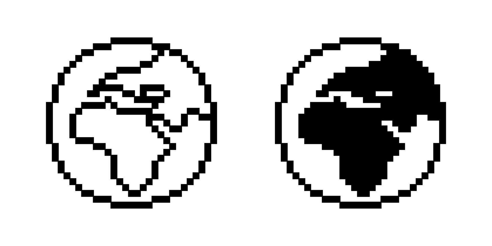 noir blanc pixel art globe icône isolé sur blanc Contexte vecteur