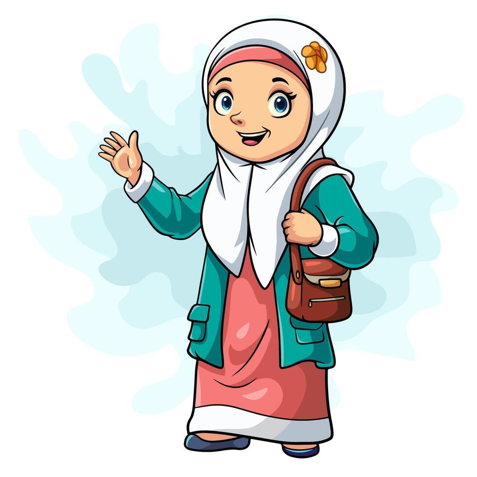 content musulman fille agitant mains vecteur