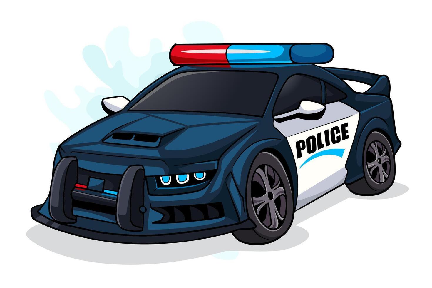 dessin animé police sport voiture isolé sur blanc Contexte vecteur