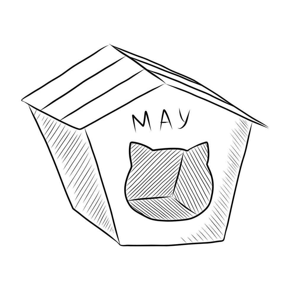 noir et blanc vecteur dessin de une maison pour une chat