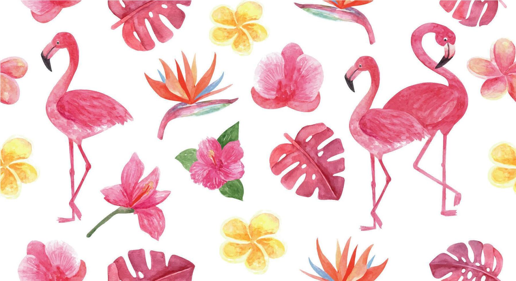 tropical aquarelle sans couture modèle avec flamant et tropical fleurs. vecteur