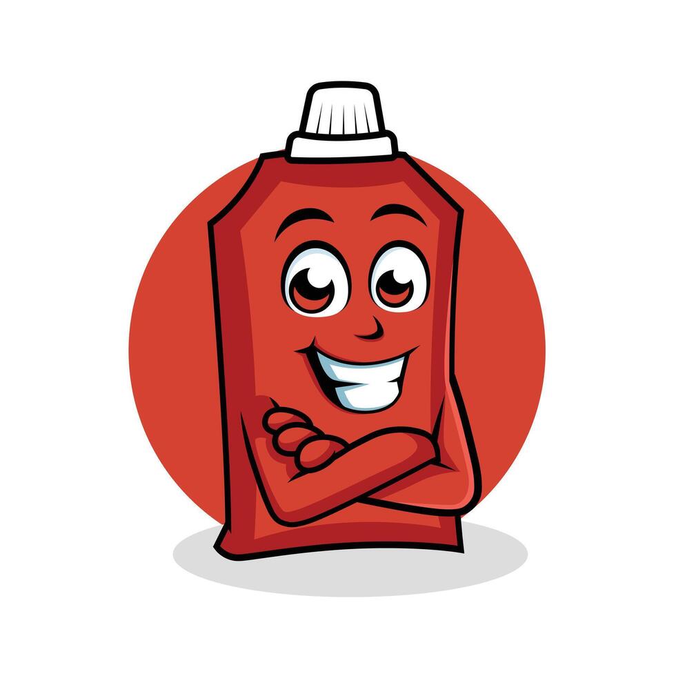 ketchup dessin animé personnage traverser bras content mascotte vecteur illustration clipart