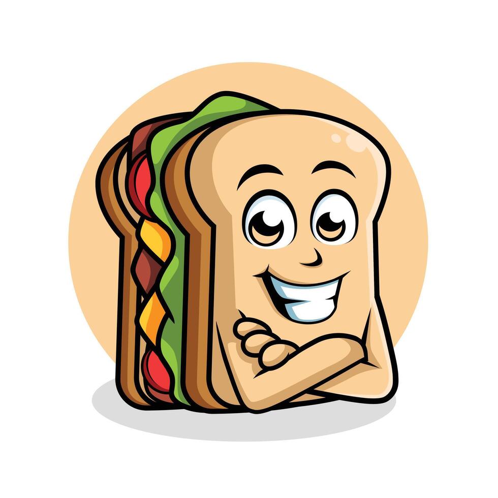 sandwich dessin animé personnage traverser bras content mascotte vecteur illustration clipart