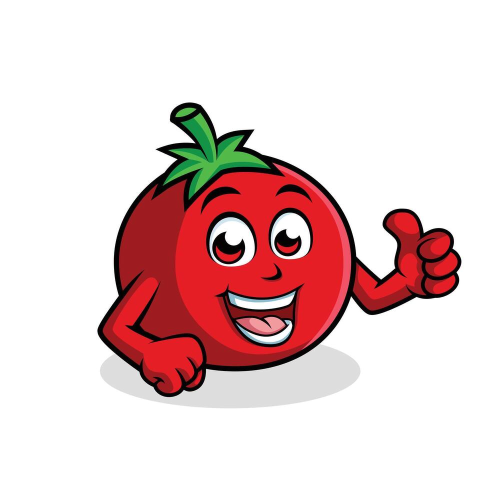 tomate dessin animé personnage donnant pouce en haut content mascotte vecteur illustration