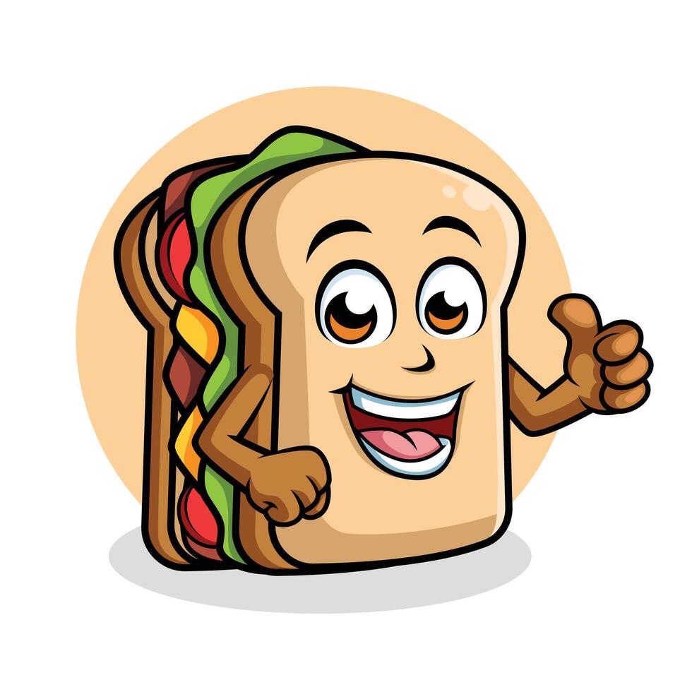 sandwich dessin animé personnage donnant pouce en haut content mascotte vecteur illustration