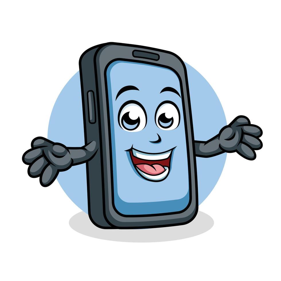 intelligent téléphone dessin animé personnage surprenant pose content mascotte vecteur illustration clipart