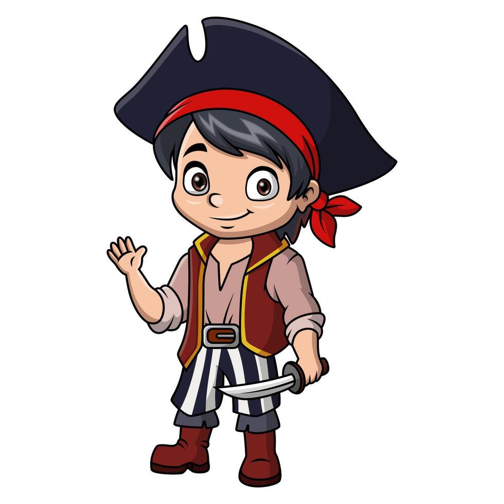 mignonne pirate garçon dessin animé en portant une épée vecteur