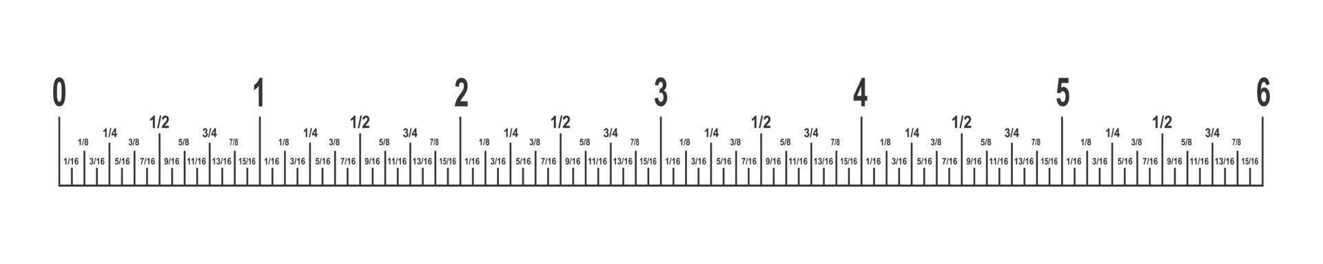 6 pouces règle échelle avec fractions. unité de longueur dans impérial système de la mesure math ou géométrique outil avec balisage et Nombres vecteur