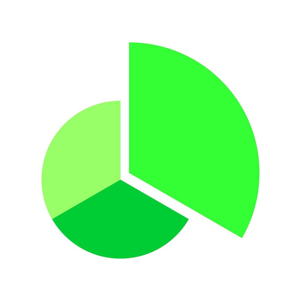 Donut graphique divisé dans 3 monochrome vert fractions. rond diagramme avec un séparé secteur. infographie roue icône. cercle forme Couper dans Trois égal les pièces vecteur