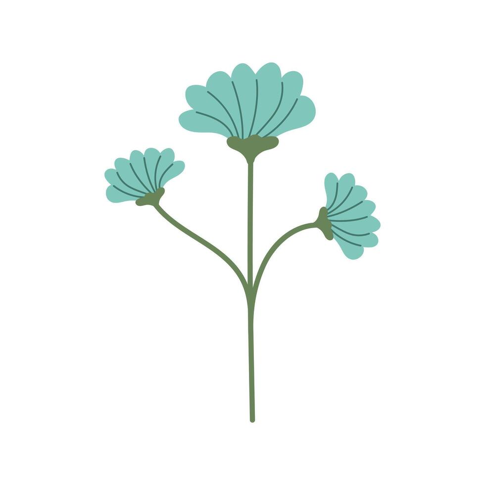 main tiré bleu fleur isolé sur blanc Contexte. griffonnage épanouissement plante plat Facile composition. décoratif épanouissement printemps fleurs sauvages. botanique été élément pour décoration de cartes ou affiche. vecteur