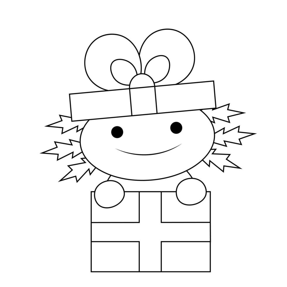 mignonne dessin animé axolotl dans cadeau boîte dans noir et blanc vecteur