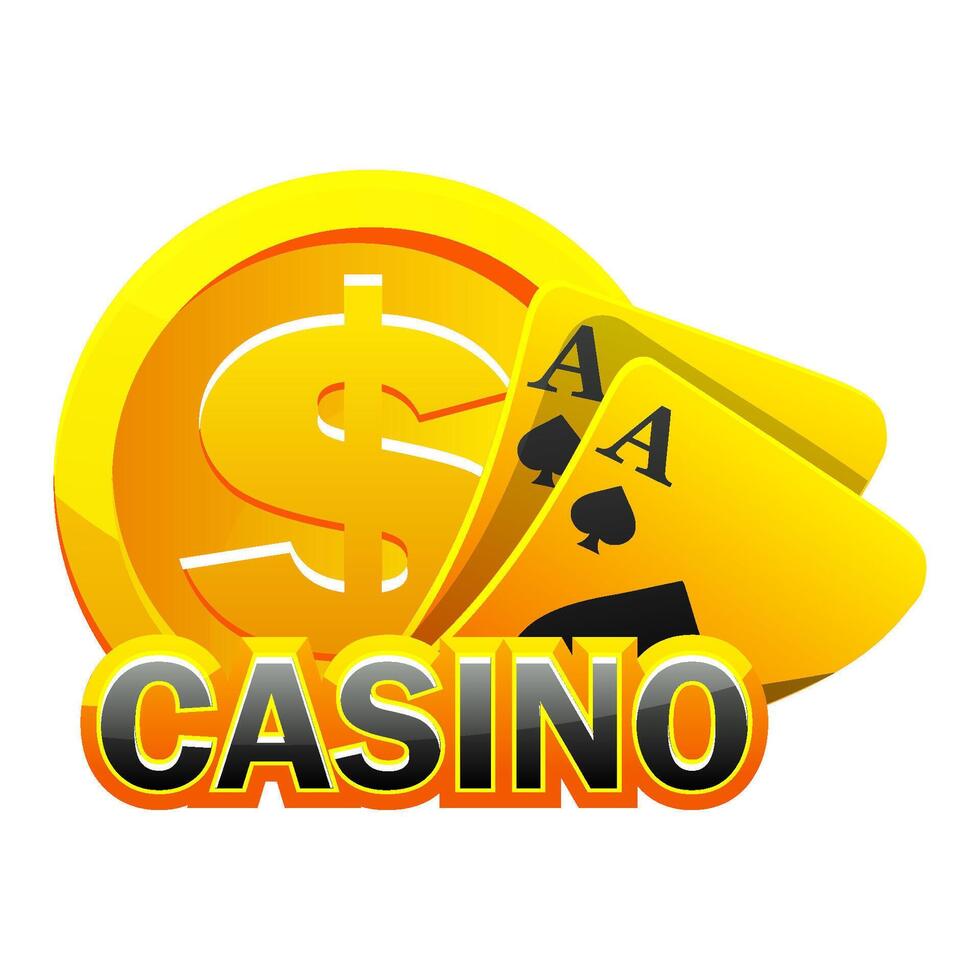 doré-noir icône pour le casino. d'or pièce de monnaie, poker cartes, et logo casino. vecteur