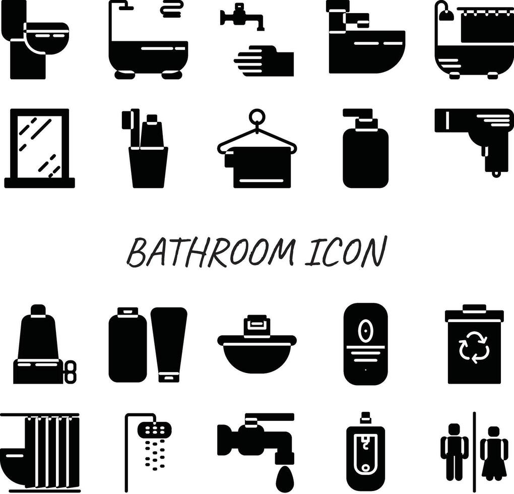 salle de bains icône ensemble solide style vecteur