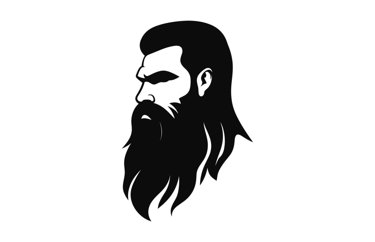 une longue barbe avec la Coupe de cheveux vecteur noir silhouette