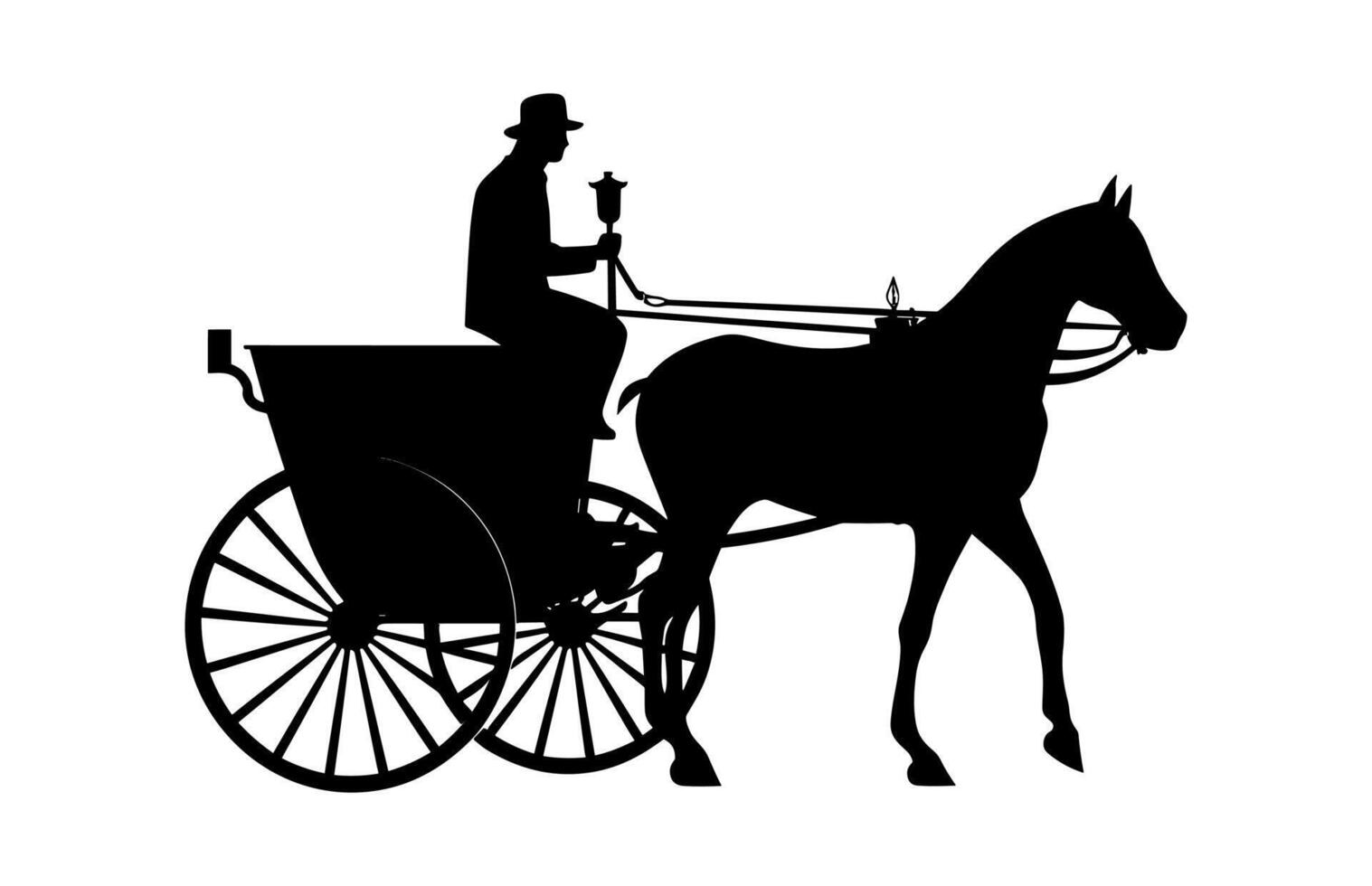 amish cheval et petit chariot vecteur noir silhouette isolé sur une blanc Contexte