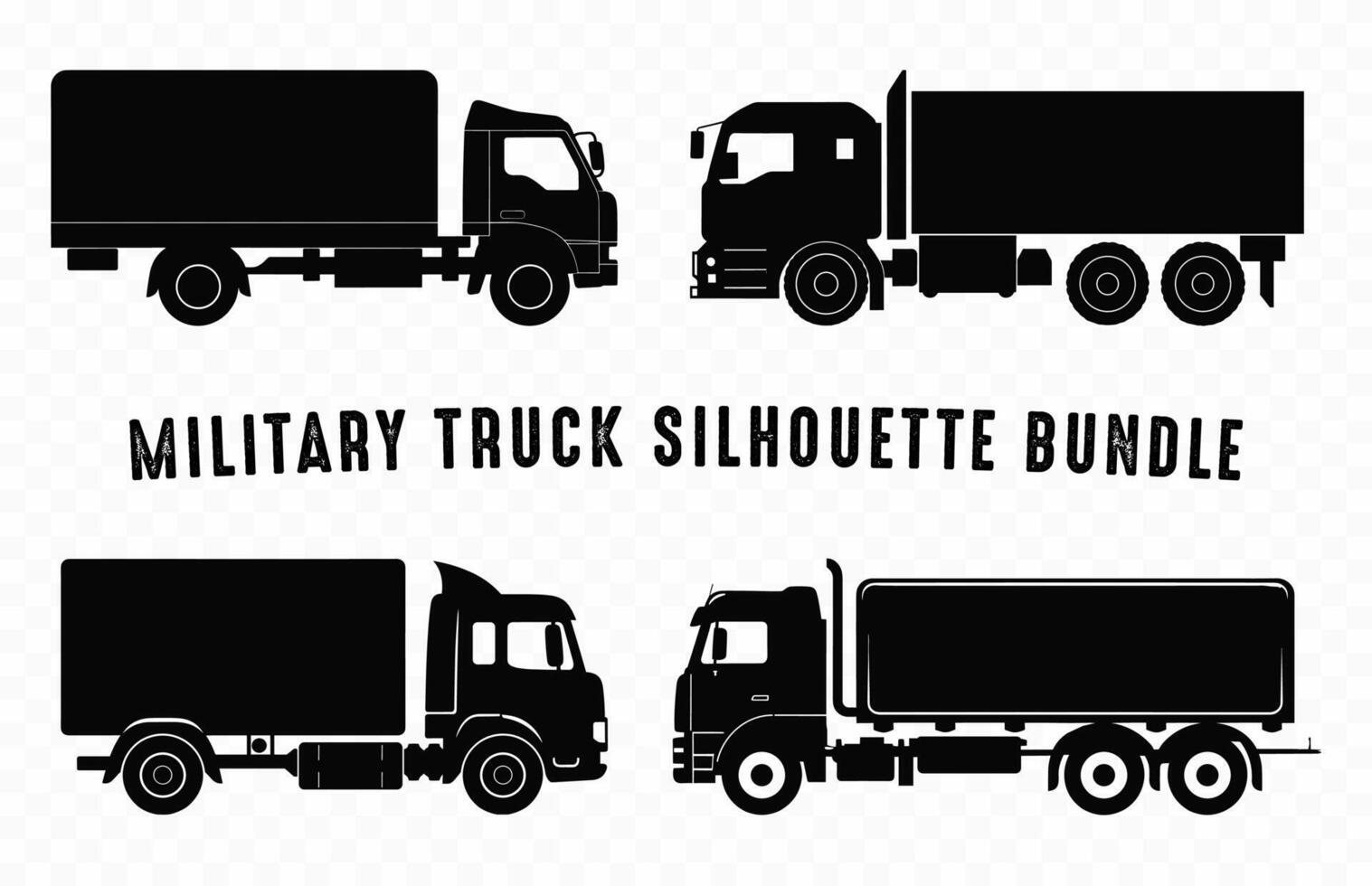 militaire un camion silhouette vecteur empaqueter, armée Obliger voiture et véhicule noir silhouettes ensemble