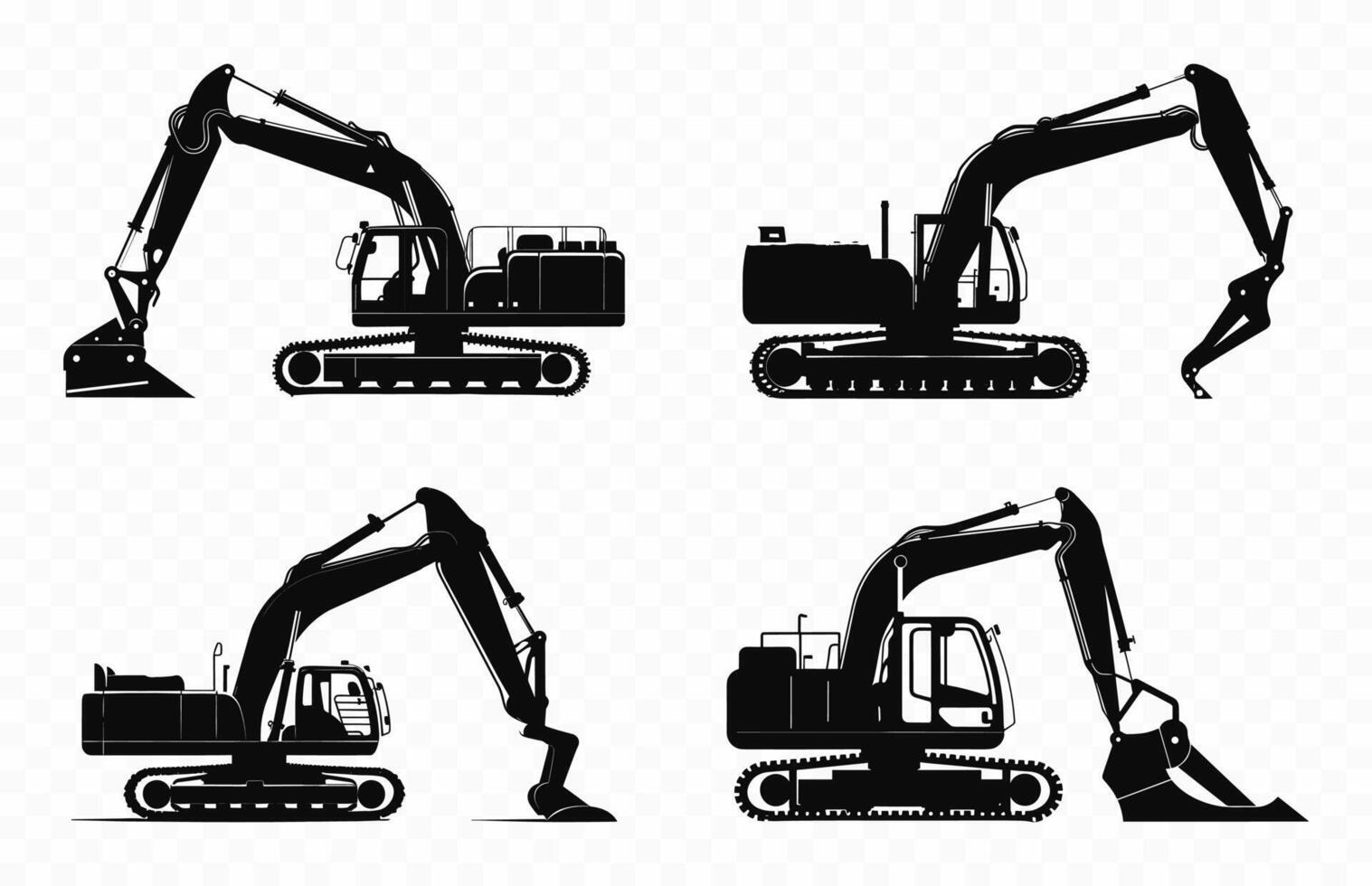 excavatrice vecteur noir silhouette ensemble, compact excavatrice silhouettes, mini creuser clipart paquet