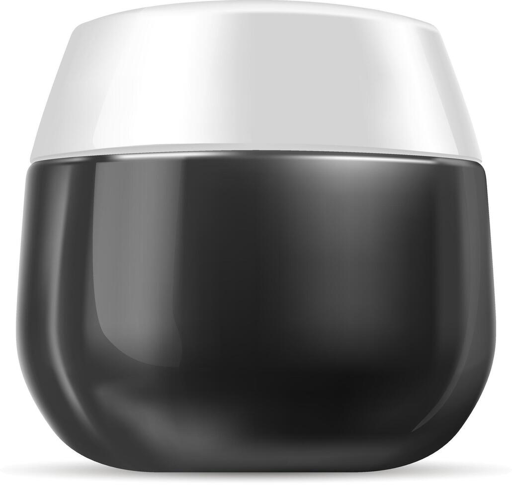 noir et blanc brillant Plastique crème pot isolé sur blanc Contexte. peau se soucier produit réaliste cosmétique emballer. vecteur maquette bouteille illustration.