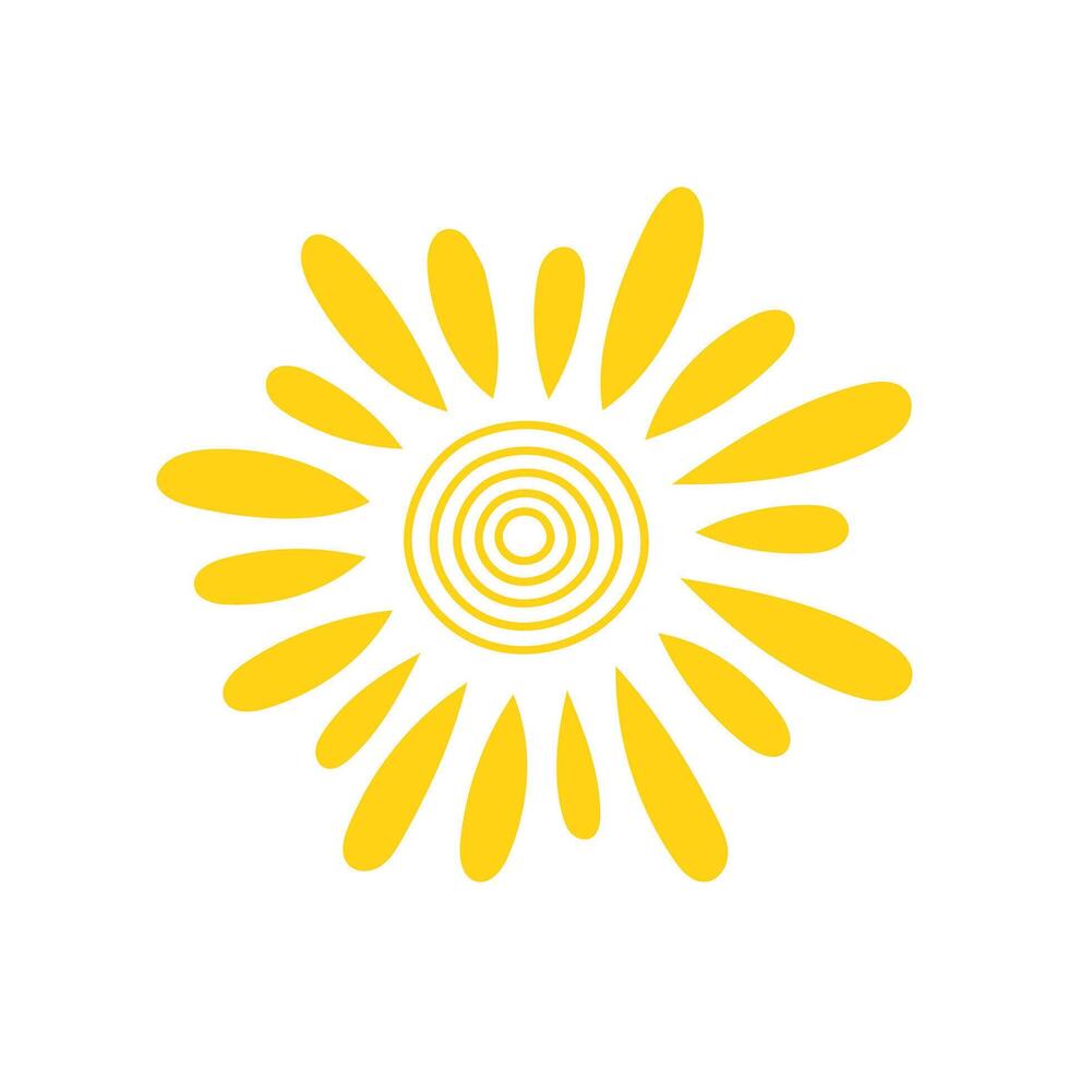 illustration plate de vecteur de soleil jaune simple avec milieu de forme ronde, jolie image d'été pour faire des cartes, décor, concept de vacances et conception de vacances et d'été pour les enfants