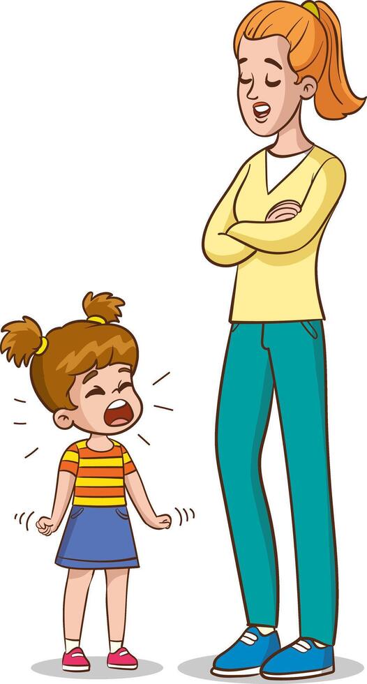 mère et les enfants ayant un argument. vecteur illustration dans dessin animé style.