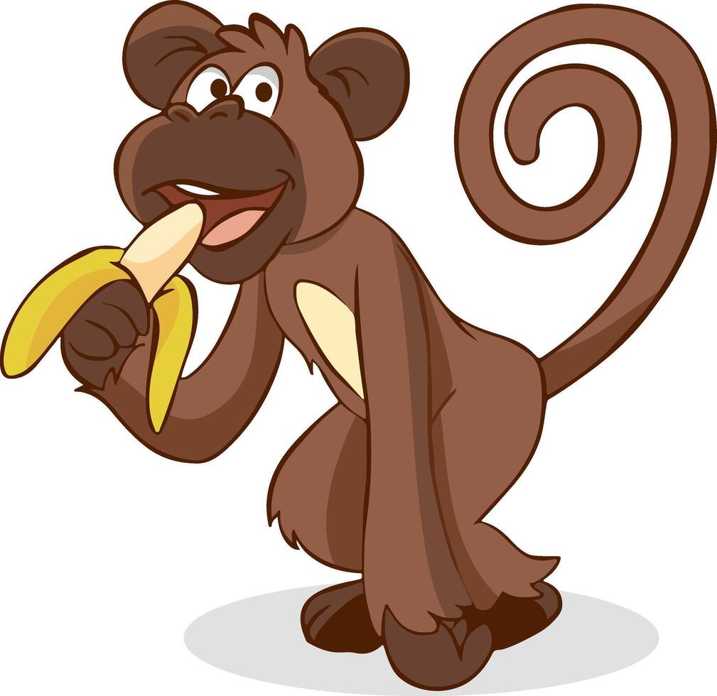 dessin animé singe en mangeant banane. vecteur illustration.