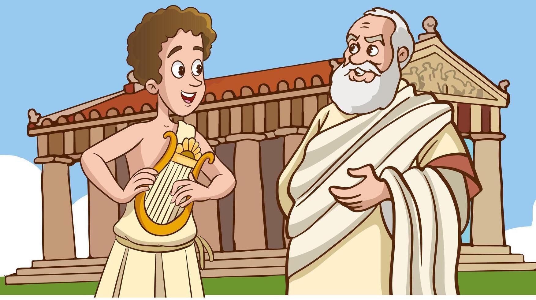 deux génial philosophe grec penseurs vecteur illustration. philosophie, métaphysique, reflets, sagesse, idée.male dessin animé personnages avec barbe et toge parlant dans vecteur illustration.