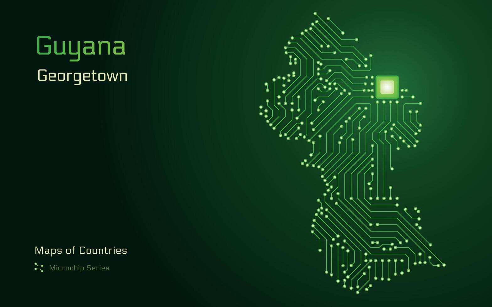 Guyane carte avec une Capitale de Georgetown montré dans une puce électronique modèle avec processeur. gouvernement électronique. monde des pays vecteur Plans. puce électronique séries