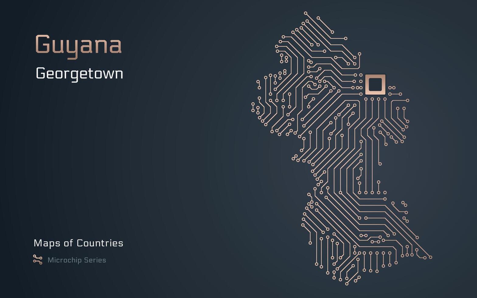 Guyane carte avec une Capitale de Georgetown montré dans une puce électronique modèle avec processeur. gouvernement électronique. monde des pays vecteur Plans. puce électronique séries