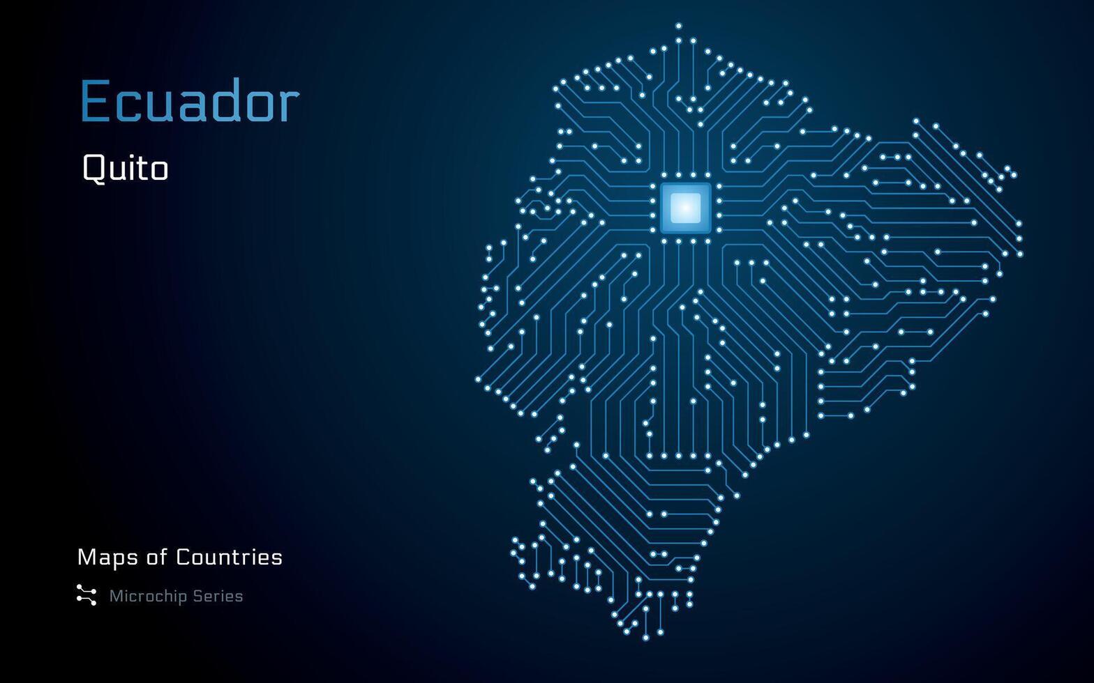 équateur carte avec une Capitale de quito montré dans une puce électronique modèle avec processeur. gouvernement électronique. monde des pays vecteur Plans. puce électronique séries