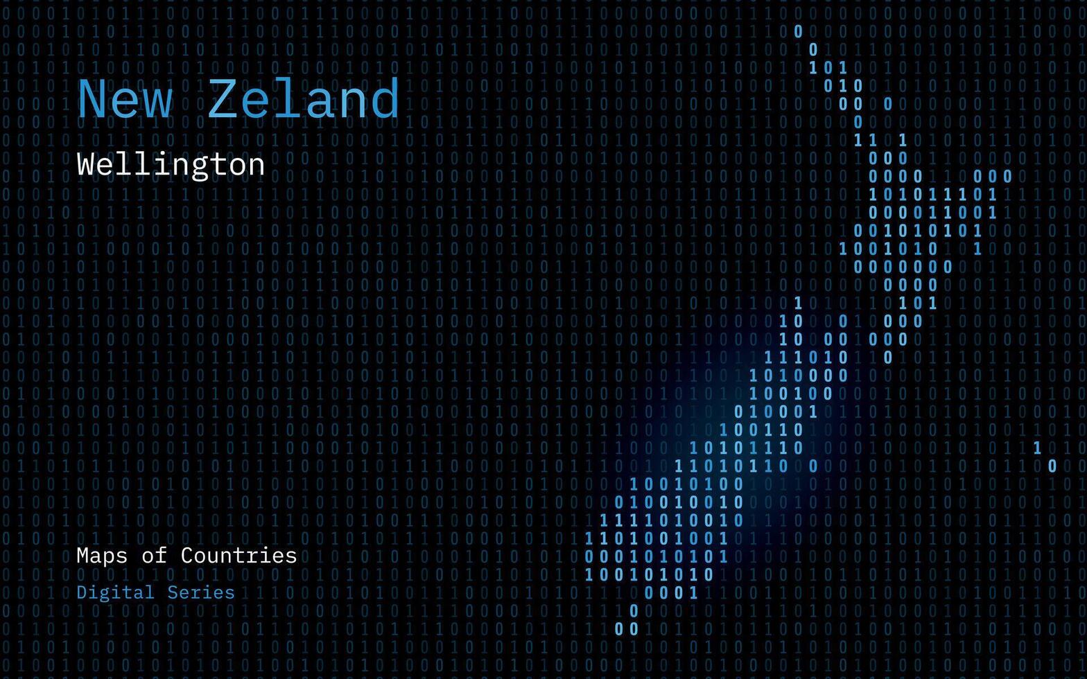 Nouveau zélande carte montré dans binaire code modèle. matrice Nombres, zéro, un. monde des pays vecteur Plans. numérique séries