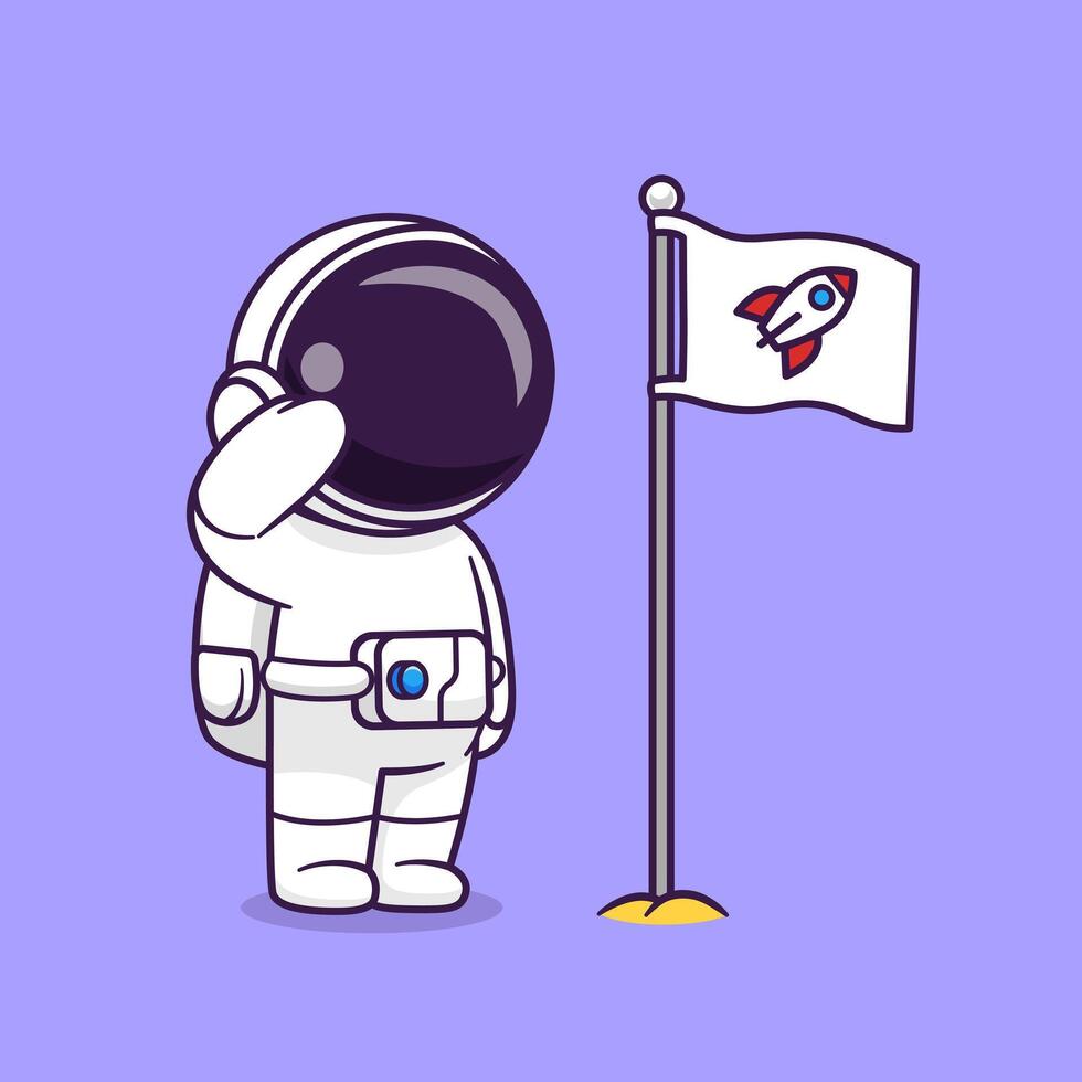 mignonne astronaute le respect fusée drapeau dessin animé vecteur icône illustration. science La technologie icône concept isolé prime vecteur. plat dessin animé style
