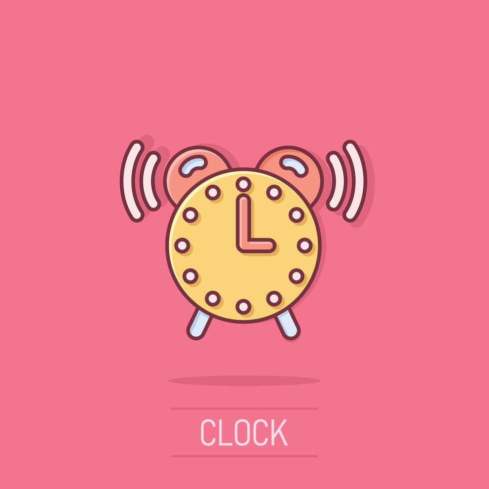 l'horloge icône dans bande dessinée style. regarder dessin animé vecteur illustration sur isolé Contexte. minuteur éclaboussure effet affaires concept.